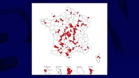 La cartographie des 151 zones qui vont bénéficier du soutien de médecins généralistes, jusqu'à deux jours par mois pour lutter contre les déserts médicaux