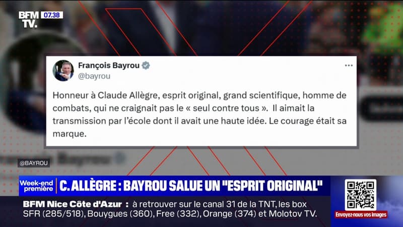 Mort de Claude Allègre: François Bayrou salue sur X son 