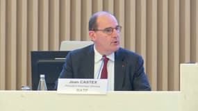 Jean Castex lors de la conférence d'Île-de-France mobilités, le 13 janvier 2022. 