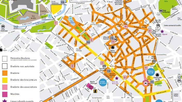 Le plan de la Braderie 2022 à Lille. Le plan de la Braderie 2022 à Lille.