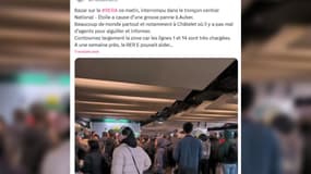 Les couloirs de la station Châtelet à Paris, le 9 décembre 2024, alors que la circulation est interrompue sur le RER A en raison d'un caténaire arraché. 