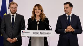 Maud Bregeon, avec Antoine Armand et Laurent Saint-Martin, le 10 octobre 2024