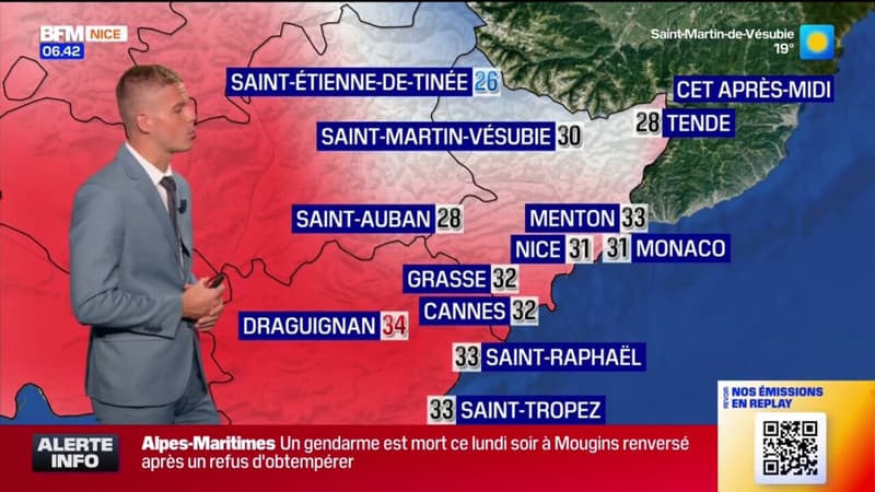 Météo Côte d’Azur: des températures élevées, ce mardi, il fera 34°C à Draguignan et 32°C à Grasse