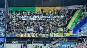 Les supporters nantais en parcage visiteurs au Havre, le 30 mars 2025