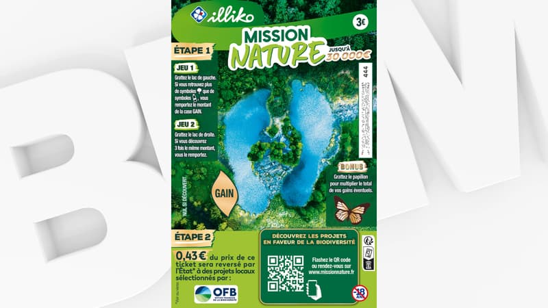 Le visuel du ticket de "Mission Nature", le loto de la biodiversité édité par la Française des Jeux en partenariat avec le gouvernement et l'Office français de la biodiversité.