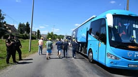 Le car de la formation Israel-Premier Tech le 10 juillet 2025