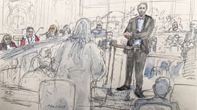 Un croquis de l'audience du mercredi 19 février au procès des "otages de Daesh".