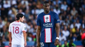 Nordi Mukiele et Takumi Minamino lors de PSG-Monaco, le 28 août 2022