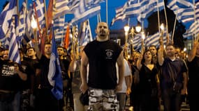 Des militants du parti Aube Dorée mercredi 30 mai, à Athènes.