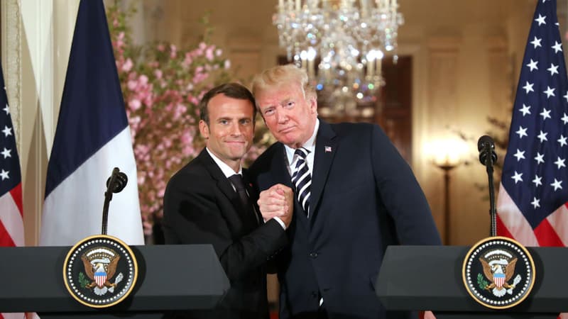 Emmanuel Macron et Donald Trump lors d'une conférence de presse commune à la Maison Blanche, le 24 avril 2018. 
