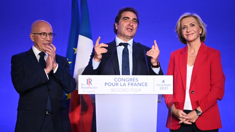 Christian Jacob, entouré d'Éric Ciotti et Valérie Pécresse samedi 4 décembre 2021