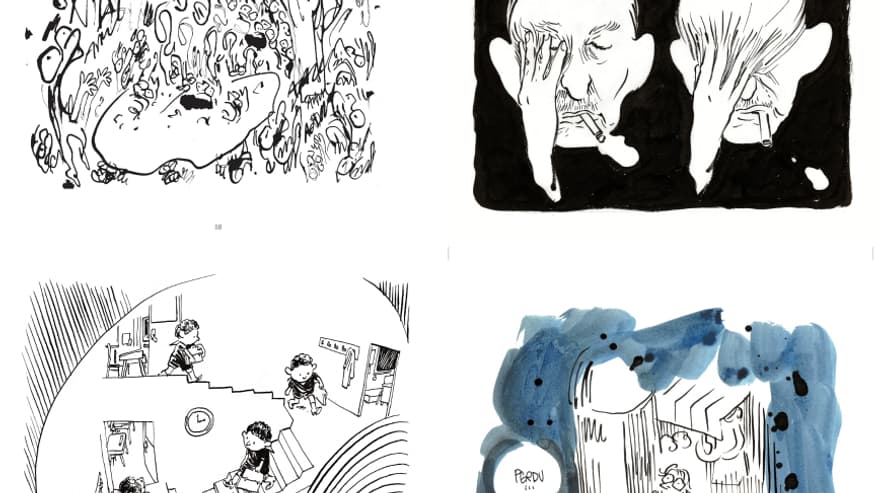Dessins extraits de "Catharsis" (2015), "O vous frères humains" (2016) et "Indélébiles" (2018). Dessins extraits de "Catharsis" (2015), "O vous frères humains" (2016) et "Indélébiles" (2018).