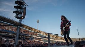 Dave Grohl à Göteborg, en Suède, peu avant qu'il se casse la jambe en tombant de scène.