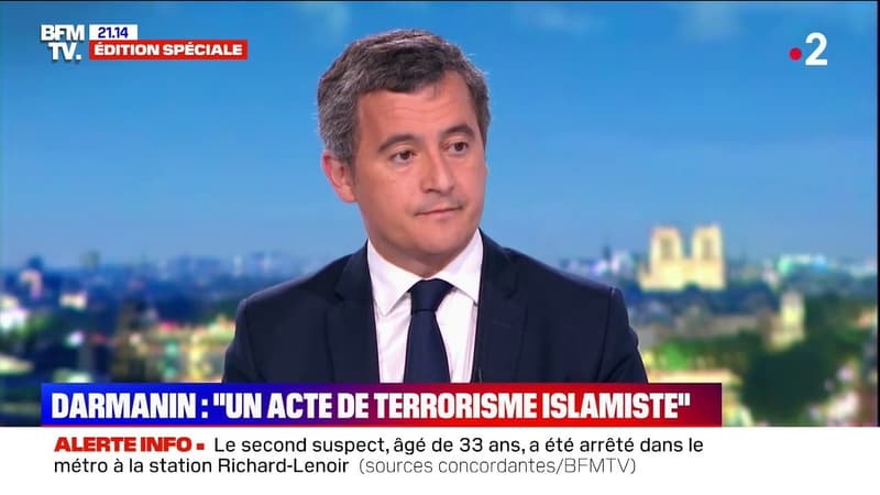 Attaque à Paris: "Manifestement, c'est un acte de terrorisme islamiste", selon Gérald Darmanin