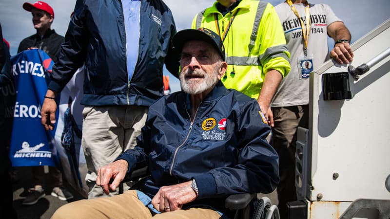 William Casassa, sergent pendant la Seconde guerre mondiale, lors de son arrivée en Normandie pour les commémorations du Débarquement