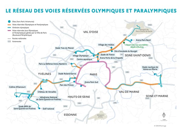 Carte des voies olympiques et paralympiques