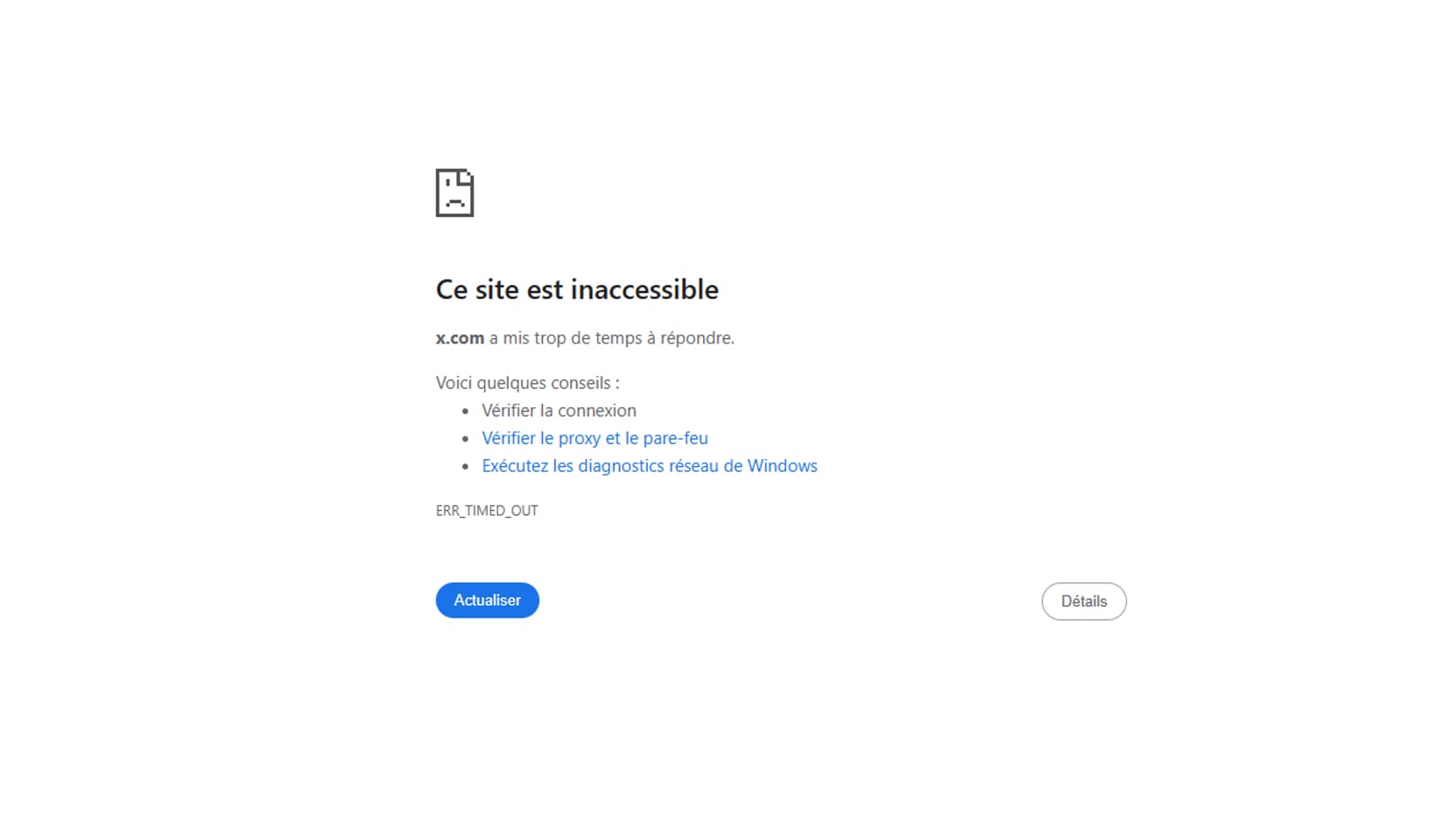 Le message suivant s'affiche lorsqu'on essaie d'actualiser le fil de X. 