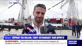 "C'est un moment magique", estime Tony Estanguet, alors que la flamme olympique s'apprête à prendre la mer sur le Belem