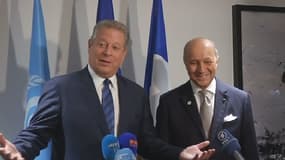 Laurent Fabius et Al Gore au Bourget pour la COP21.