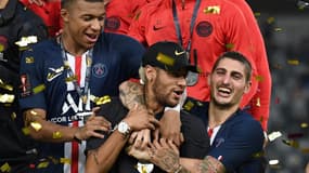 Kylian Mbappé, Neymar Jr et Marco Verratti lors du Trophée des champions, le 3 août 2019 à Shenzhen (Chine)