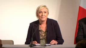 Marine Le Pen lors de sa conférence de presse ce mardi. 