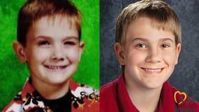 L'affiche de recherche de Timmothy Pitzen, avec à gauche sa photo lors de sa disparition et à droite un portrait vieilli artificiellement.