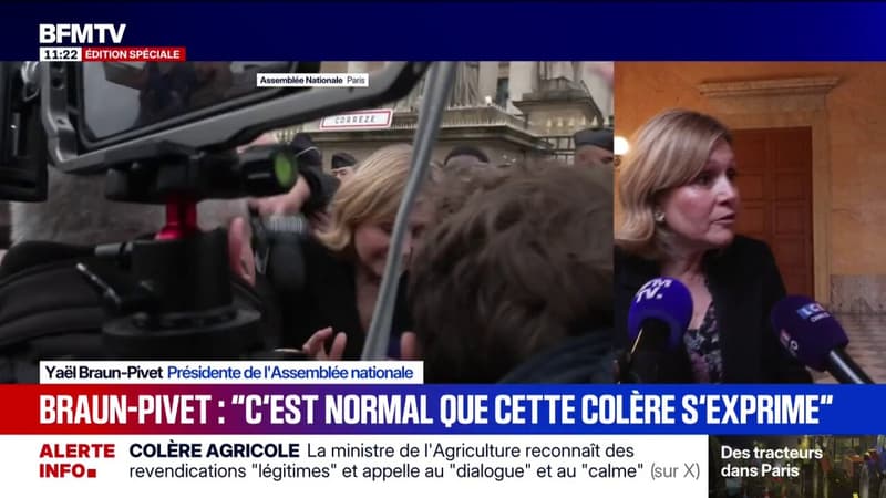 Mobilisation des agriculteurs: "Ils se battent aussi pour nous", affirme Yaël Braun-Pivet