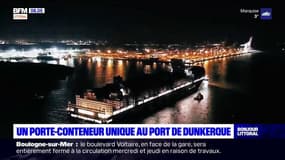 Le "Champs-Elysées", un gigantesque porte-conteneur d'une longueur équivalente à quatre terrains de football a fait escale au port de Dunkerque