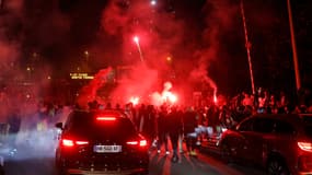 Illustration des célébrations des supporters du PSG après la qualification pour la finale de la Ligue des champions, 7 mai 2025