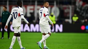 Ousmane Dembélé et Kylian Mbappé lors de la rencontre de Ligue des champions AC Milan-PSG, le 07/11/2023