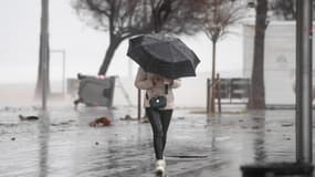 Une femme abritée sous un parapluie en Espagne le 21 janvier dernier, alors que la tempête Gloria fait rage dans le pays (Photo d'illustration).