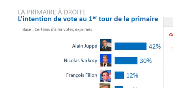 Les intentions de vote au premier tour de la primaire à droite, selon un sondage Ipsos pour BFMTV et "Le Parisien". Les intentions de vote au premier tour de la primaire à droite, selon un sondage Ipsos pour BFMTV et "Le Parisien".