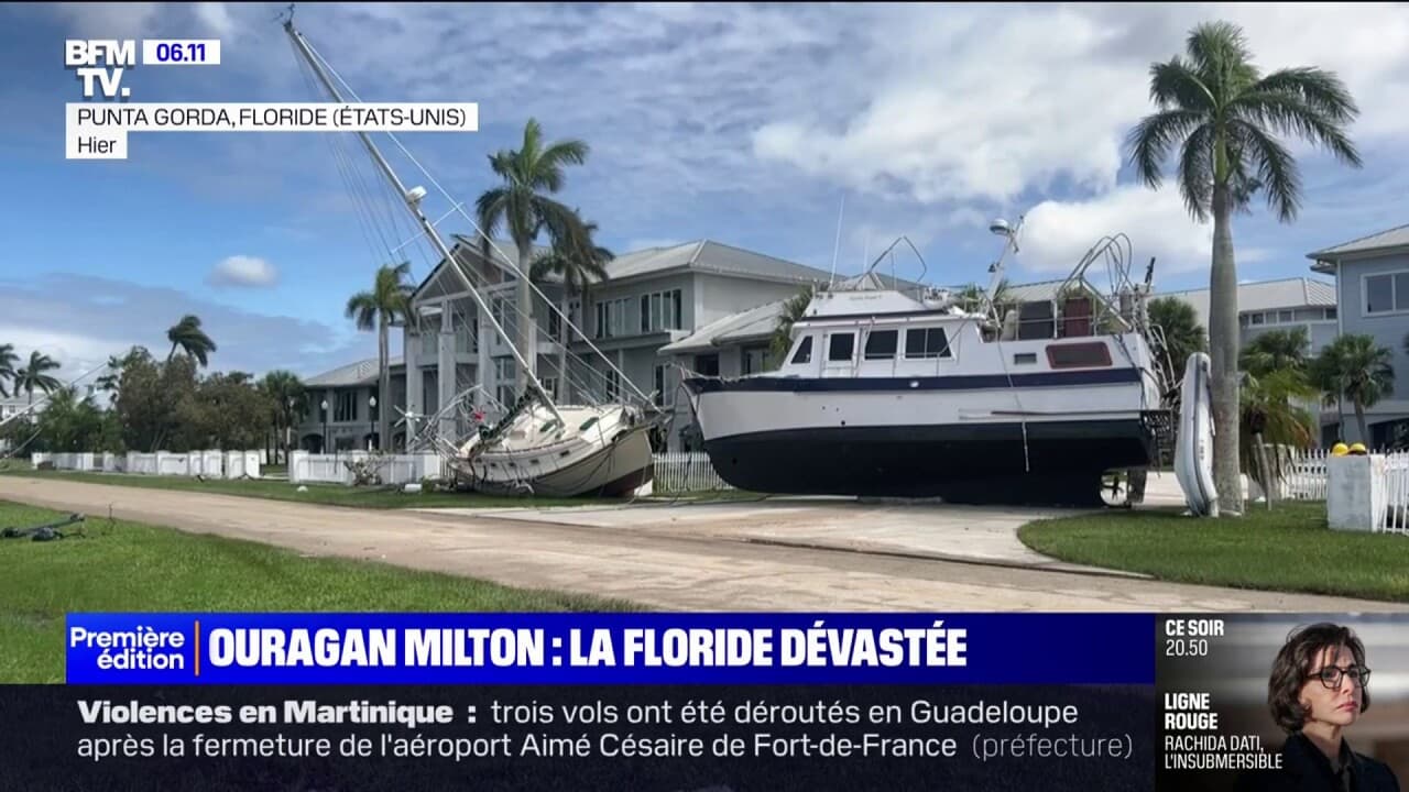 Des bateaux qui s'échouent devant les maisons: les images surprenantes des dégâts en Floride après l'ouragan Milton (1/1)