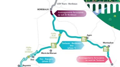Carte de la future LGV entre Bordeaux et Toulouse