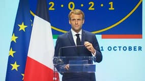 Emmanuel Macron, dimanche 31 octobre, lors d'une conférence de presse en clôture du G20 à Rome