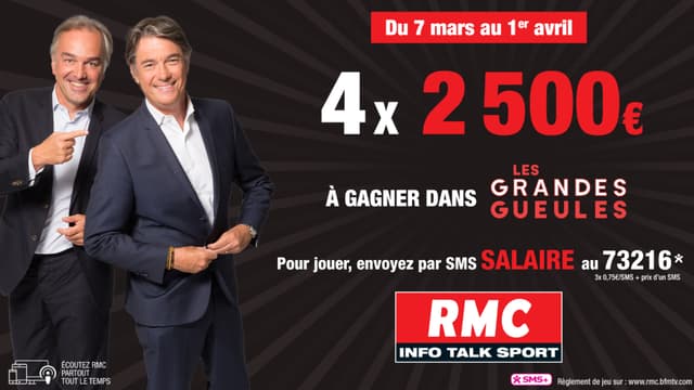 Grand jeu RMC: gagnez votre salaire jusqu'à 2.500 euros dans "Les Grandes Gueules" 