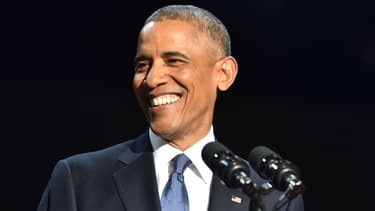 Barack Obama lors de son discours de fin de mandat à Chicago en janvier 2017.