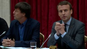 Nicolas Hulot et Emmanuel Macron le 6 juin 2017 à Paris. 