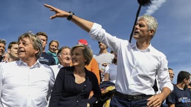 Le président de la région Auvergne-Rhône-Alpes Laurent Wauquiez, candidat à la présidence des Républicains, le 3 septembre 2017 au Mont Mezenc.