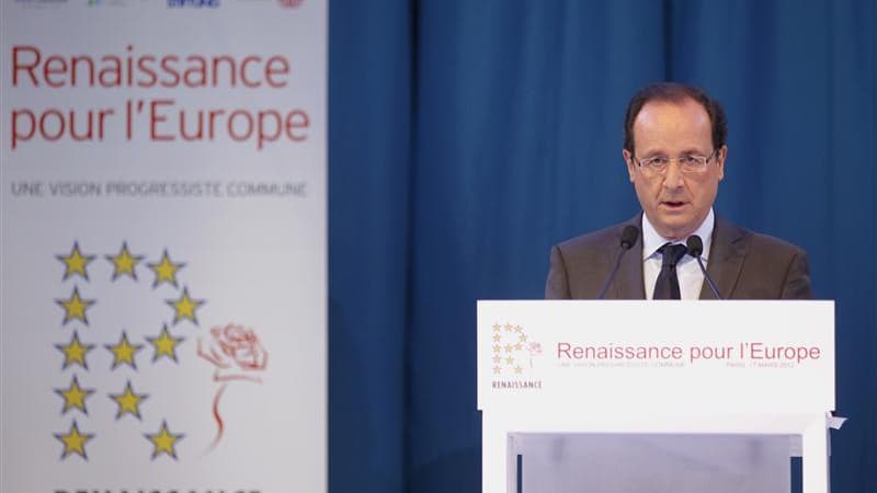François Hollande a affiché samedi sa détermination à renégocier le pacte budgétaire européen pour relancer la croissance devant des dirigeants socialistes de l'Union ravis mais presque partout dans l'opposition aux gouvernements en place. /Photo prise le