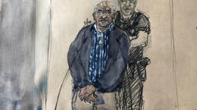 Croquis d'audience, montrant Dino Scala à l'ouverture de son procès à Douai, le 10 juin 2022 