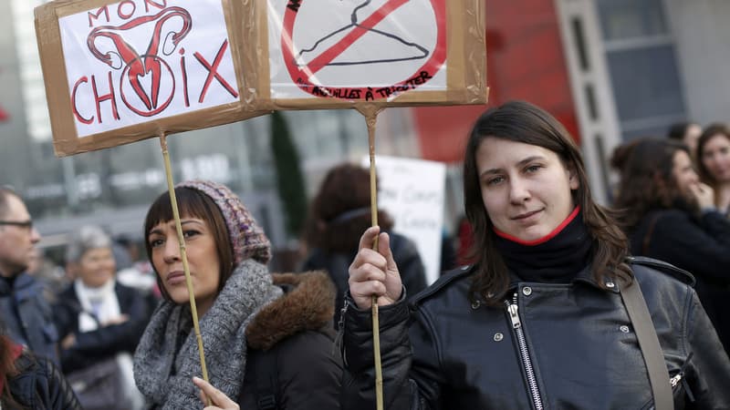 Manifestation à Paris contre le projet de loi remettant en cause le droit à l'avortement en Espagne.