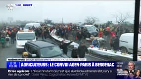 Mobilisation des agriculteurs: le convoi Agen-Paris fait une pause à Bergerac 
