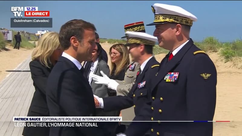 Emmanuel Macron arrive à l'hommage national à Léon Gautier