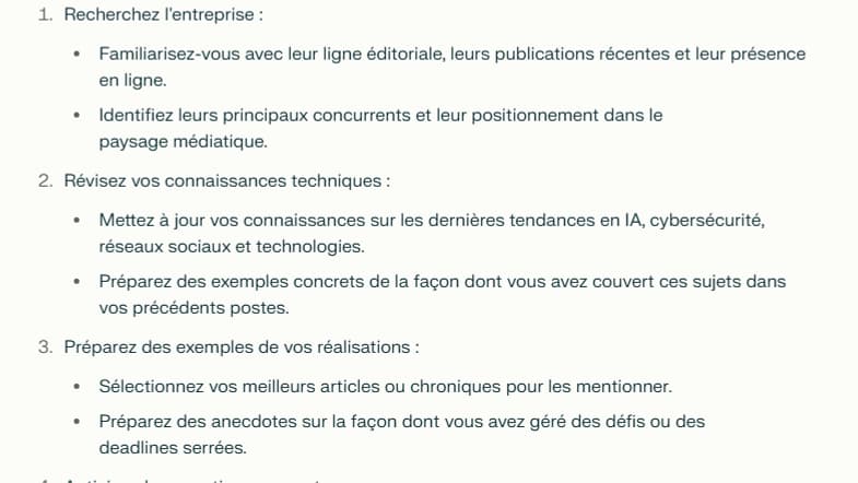 Perplexity, comme les autres chabots, donnent des conseils assez basiques.