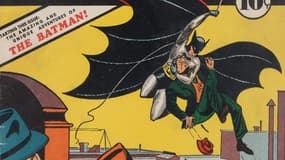 Détail de la couverture de Detective Comics n°27, qui marque la première apparition de Batman