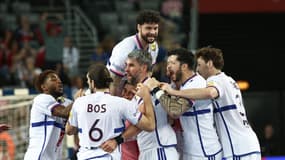 L'équipe de France de handball célèbre sa qualification pour les demi-finales du Mondial, le 28 janvier 2025.