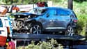 La voiture accidentée de Tiger Woods, le 23 février 2021 à Rancho Palos Verdes, dans le comté de Los Angeles, en Californie 