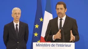Le ministre de l'Intérieur Christophe Castaner aux côtés du préfet de police de Paris Didier Lallement le 19 avril 2019