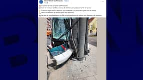 Le tramway s'est encastré dans un poteau à l'arrêt Graffenstaden.